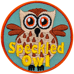 A cream-coloured owl speckled with brown feathers. The words Speckled Owl are at the bottom.