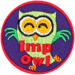 A happy green owl with the words Imp Owl across the bottom.