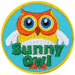 A yellow owl with white wings and a white belly with the words Sunny Owl at the bottom.