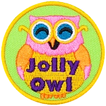 This glasses-wearing, jolly owl is bright pink with a yellow belly.