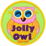 This glasses-wearing, jolly owl is bright pink with a yellow belly.