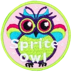 This colourful owl with fairy wings has the words Sprite Owl across the bottom.