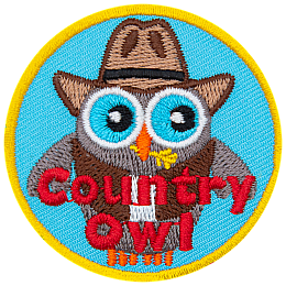 A grey owl wears a cowboy hat and a vest. The words Country Owl are across the bottom.