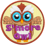 The S'more owl represents the treat it is named after. The owl is composed of a graham cracker colour, a marshmallow belly, and a chocolate swirl on its head.