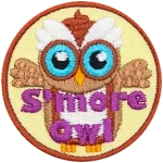The S'more owl represents the treat it is named after. The owl is composed of a graham cracker colour, a marshmallow belly, and a chocolate swirl on its head.