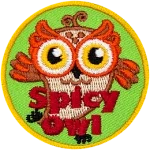 This Spicy Owl is dancing with one foot kicked back and her wings moving in opposite directions.