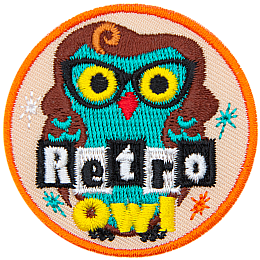 A green owl wearing a brown wig and glasses. The words Retro Owl are across the bottom.