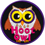 A white owl with brown wings. The words Hoot Owl are at the bottom.