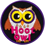 A white owl with brown wings. The words Hoot Owl are at the bottom.