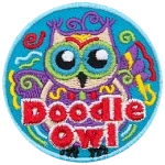 This round patch shows an owl covered in doodle scribbles. The text Doodle Owl rests at the bottom of the patch.