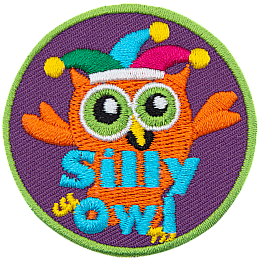 This orange owl wears a jester's hat as it fools around. The words Silly Owl are at the bottom.