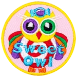 An owl made up of different multi-coloured candies. The words Sweet Owl are at the bottom.