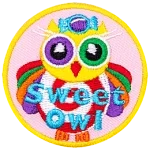 An owl made up of different multi-coloured candies. The words Sweet Owl are at the bottom.