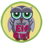 A grey owl with half-lidded eyes. The words Elf Owl are at the bottom.