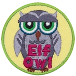 A grey owl with half-lidded eyes. The words Elf Owl are at the bottom.