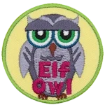 A grey owl with half-lidded eyes. The words Elf Owl are at the bottom.