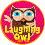 A brown laughing owl with the words Laughing Owl at the bottom.