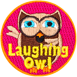 A brown laughing owl with the words Laughing Owl at the bottom.