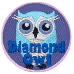 A blue owl with its wings wrapped close. The words Diamond Owl are at the bottom.