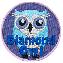 A blue owl with its wings wrapped close. The words Diamond Owl are at the bottom.