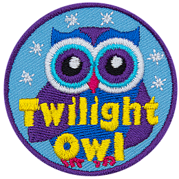 A purple and blue owl with the words Twilight Owl at the bottom.