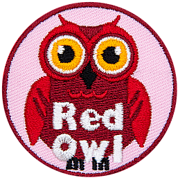 A red owl with yellow eyes. The words Red Owl are at the bottom.