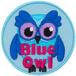 An owl in various shades of blue with the words Blue Owl at the bottom.