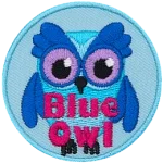 An owl in various shades of blue with the words Blue Owl at the bottom.