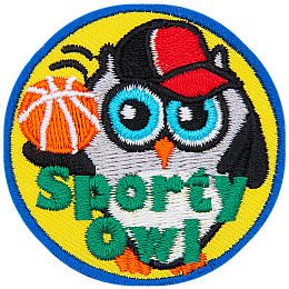 A black and white owl wearing a baseball cap and holding a basketball. The words Sporty Owl are across the bottom.