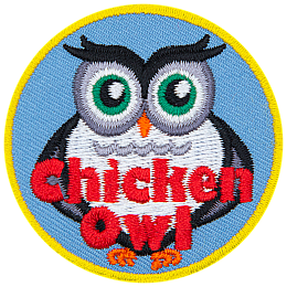 A black and white owl with the words Chicken Owl at the bottom.