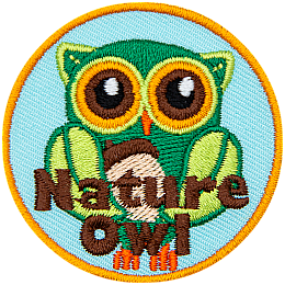 A green owl made from leaves. The words Nature Owl are across the bottom.