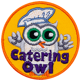 A white owl with a chef's hat on. The words Catering Owl are across the bottom.