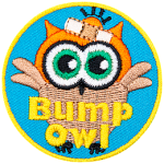 A brown and orange owl with the words Bump Owl across the bottom.