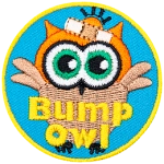A brown and orange owl with the words Bump Owl across the bottom.