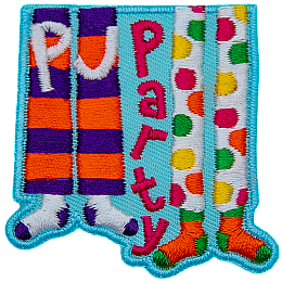 The words PJ Party are on and next to two pairs of pyjama pants.