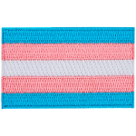 The transgender pride flag displays blue, pink, and white horizontal stripes.