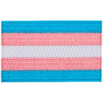 The transgender pride flag displays blue, pink, and white horizontal stripes.