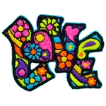 The word Love has a retro print inside the letters.