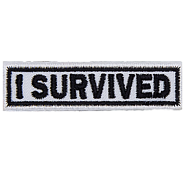 This horizontal bar has the words I Survived embroidered in bold text.