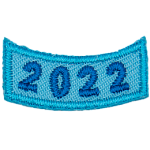 This blue rocker curves upwards like a smile. The year number 2022 is embroidered in a bold font.