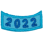 This blue rocker curves upwards like a smile. The year number 2022 is embroidered in a bold font.
