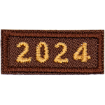 This 1-inch wide by 0.4-inches high rocker forms a straight-edged rectangle. The year number 204 is embroidered in a bold font.