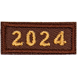 This 1-inch wide by 0.4-inches high rocker forms a straight-edged rectangle. The year number 2024 is embroidered in a bold font.