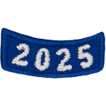 This 1-inch wide by 0.4-inches high rocker forms a straight-edged rectangle. The year number 2025 is embroidered in a bold font.