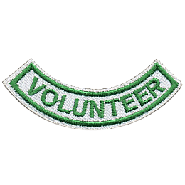 The word Volunteer in green thread on a white background.