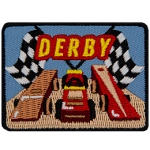 Two flags sit on either side of the word Derby and underneath are two go-kart launch tracks.