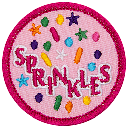 Multicoloured sprinkle shapes fall around the word Sprinkles.