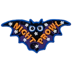 A bat-shaped patch with the words Night Prowl on the wings.