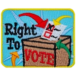 The words Right To Vote are around and on a voting box with a ballet being deposited into it. Coloured arrows point to the box.
