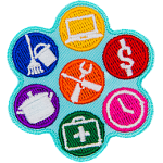 Several symbols representing various life skills are in colourful circles.